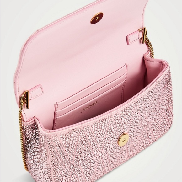New Authentic VERSACE Mini Virtus Crystal-Embellished Satin Crossbody Bag - Picture 6 of 11